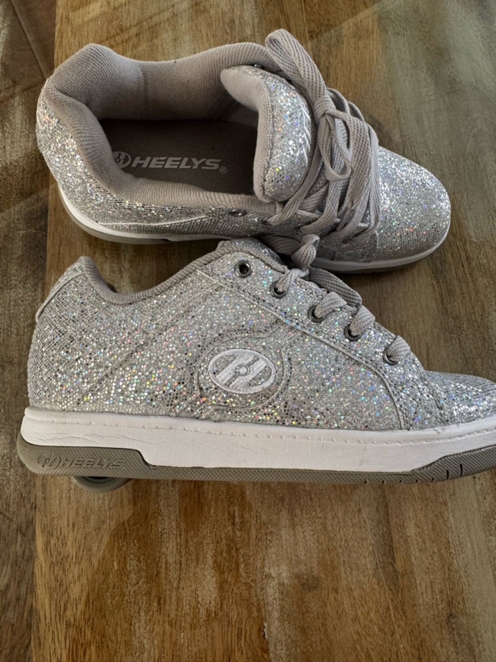 Heelys Kids Silver Glitter Lace-Up Rolling Sneakers - Picture 4 of 8